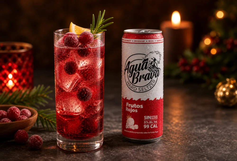 Cocktail Bravo Navideño con Agua Brava Frutos Rojos